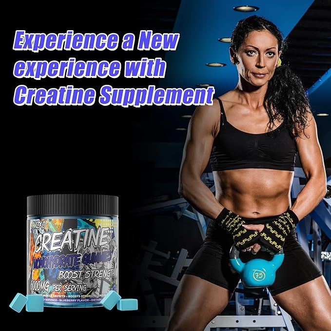 Creatine Monohydrate Gummies 6g for Men Women,Complex Creatine Monohydrate Chewable for Muscle Strength,Muscle Building,Energy Boost,Pre-Workout Energy Supplement,Vegan Blueberry - 120 Count