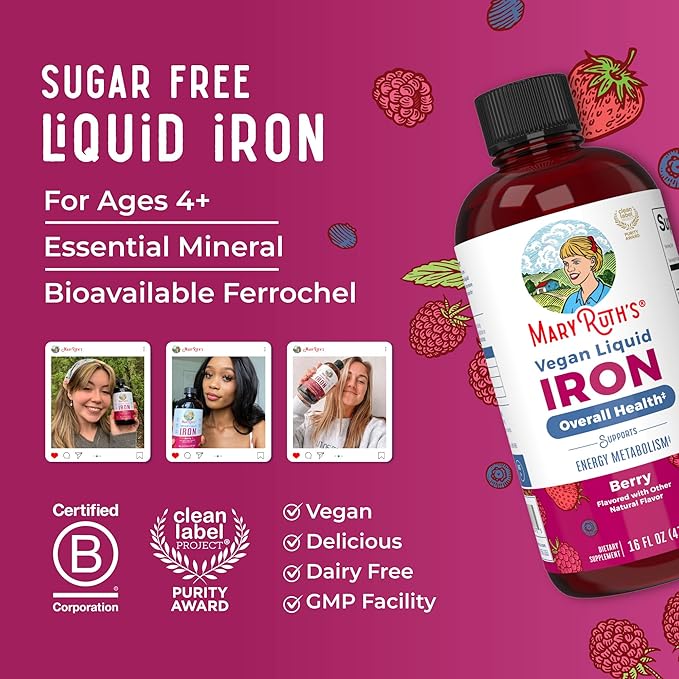 MaryRuth Organics Iron Supplement for Women Men & Kids, Liquid Iron Supplement for Women Men & Kids, Iron for Healthy Blood & Oxygen, Ages 4 & Up, Sugar Free, Vegan, Non-GMO, Gluten Free, 15.22 Fl Oz