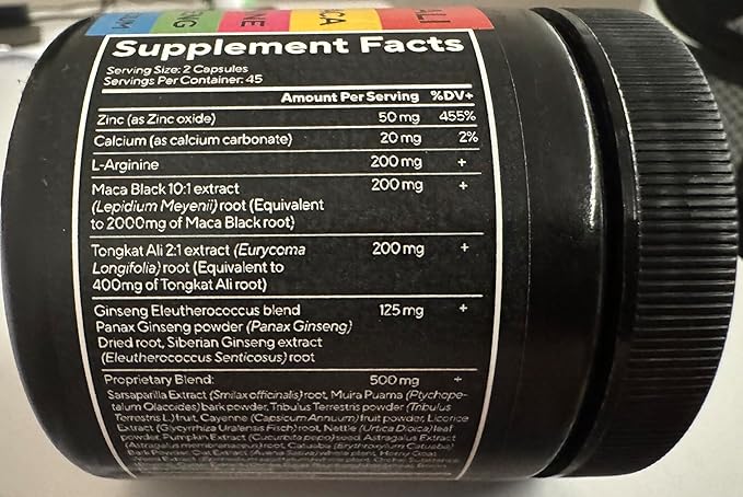Tongkat Ali for Men 20 in 1 with Astragalus - USA Made Mens Supplement Complex with Black Maca Root, L-Arginine, Ginseng, Calcium, Astragalus for Normal Strength & Endurance Support - 90 Caps