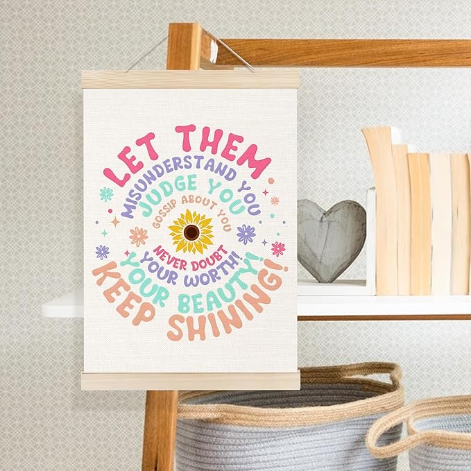 Welshower Let Them Inspirational Mental Health Poster Hanger Frame, Colorful Motivational Positive Wall Art Prints Decor for School Counselor Therapy Office Framed, 12x16 Inch