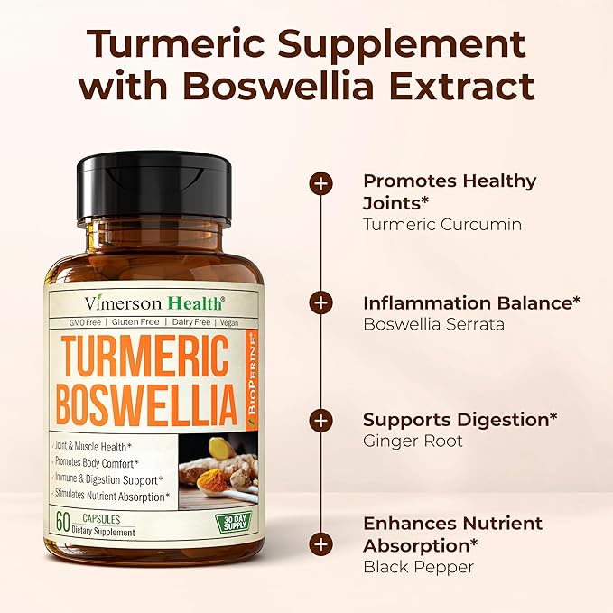 Turmeric Curcumin Supplement with Boswellia Serrata, Ginger Root, Organic Turmeric Powder & Black Pepper - 95% Curcuminoids Turmeric Supplement with Boswellia Extract - Gluten Free Tumeric Caps 2-Pack
