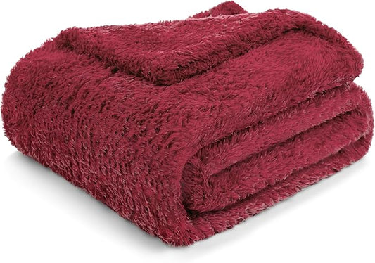 PAVILIA Sherpa Throw Blanket for Couch Sofa, Wine Red Fluffy Warm Plush Blanket for Twin Bed, Cozy Super Soft Lightweight Throw, Fuzzy Decorative Blanket, All Season Home, 60x80