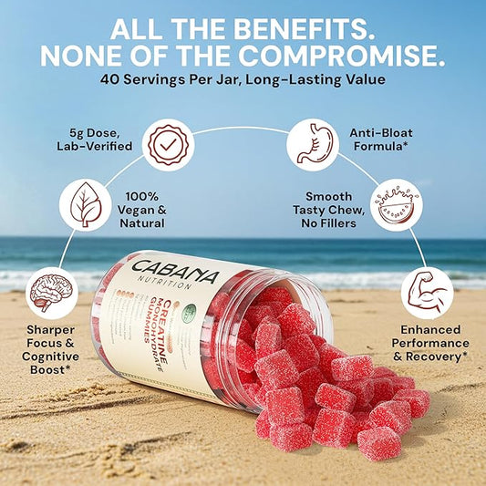 Creatine Monohydrate Gummies 5g - Watermelon Flavored Creatine for Women and Men - Supplement Supports Muscle Gain, Energy, Pre and Post Workout, Focus & Cognition, Recovery (120 Count, 40 Servings)