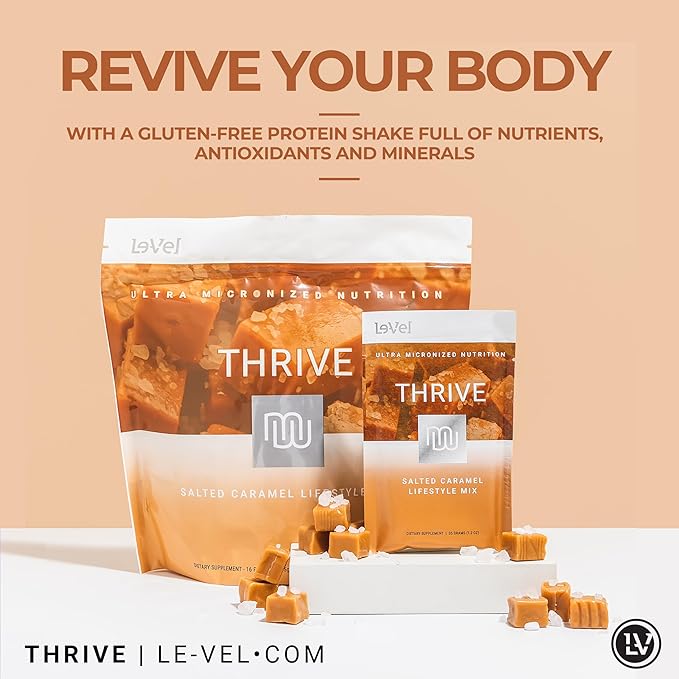 Thrive Protein Shake | 16 Packets (35g Each) | Gluten-Free, Pea Protein, Probiotics, Fiber & Digestive Enzymes | Supports Lean Muscle (16 Packets (Single Servings), Salted Caramel)