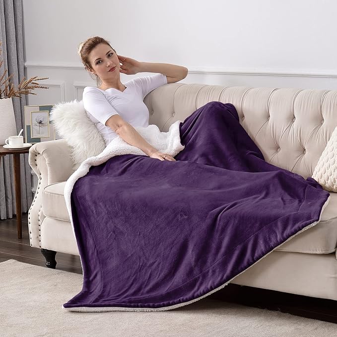 SOCHOW Sherpa Fleece Throw Blanket, Double-Sided Super Soft Luxurious Plush Blanket Throw Size, Aubergine, 50x60 inches