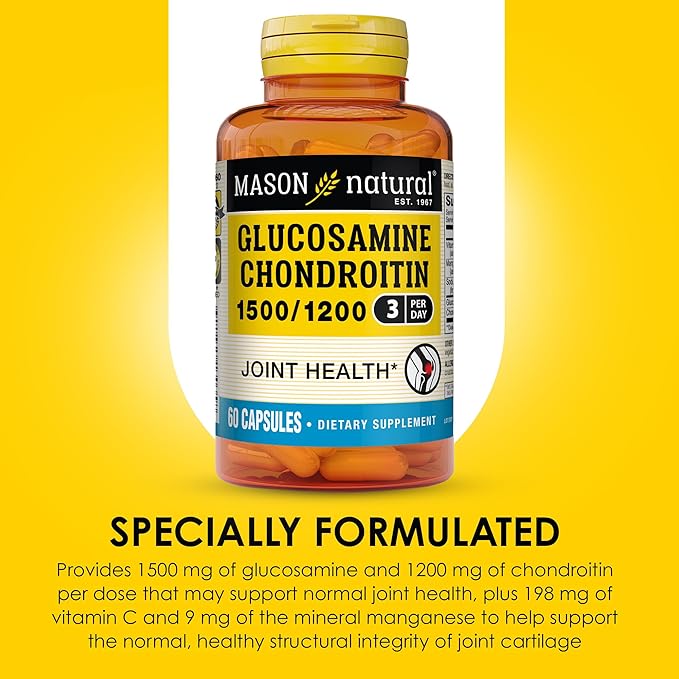 MASON NATURAL Glucosamine Chondroitin 1500/1200 with Vitamin C, Supports Joint Health for Normal Flexibility & Mobility*, 60 Capsules