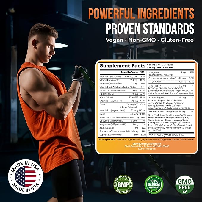 Multivitamin for Men – Adult Dietary Supplement with Vitamins A, C & D, Minerals & Antioxidants for Immune Support, Increased Energy & Mental Alertness - 60 Count