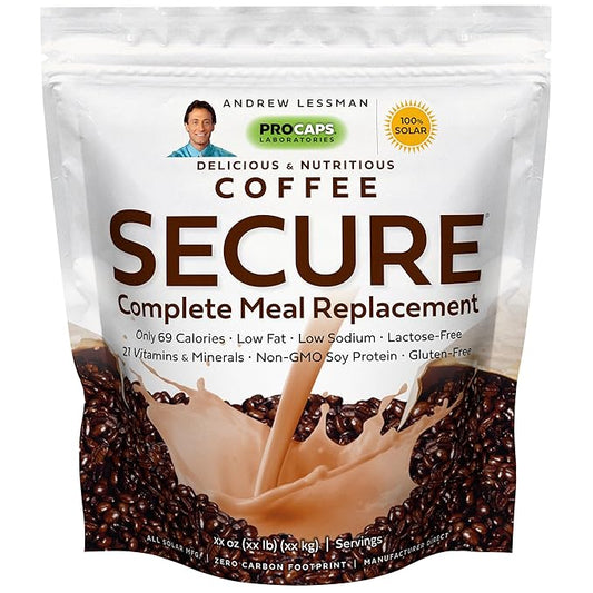 ANDREW LESSMAN Secure Soy Complete Meal Replacement - Coffee 100 Servings - Only 69 Calories, 7g Non-GMO Soy Protein, Vitamins and Minerals, Low-Fat, Nutritious and Delicious, Mixes Instantly