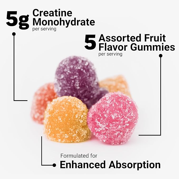 Force Factor Creatine Monohydrate Gummies, 5g Dose for Men & Women to Support Muscle, Strength, Recovery, Cognitive Health & Memory, Assorted Fruit Flavors, 150 Gummies