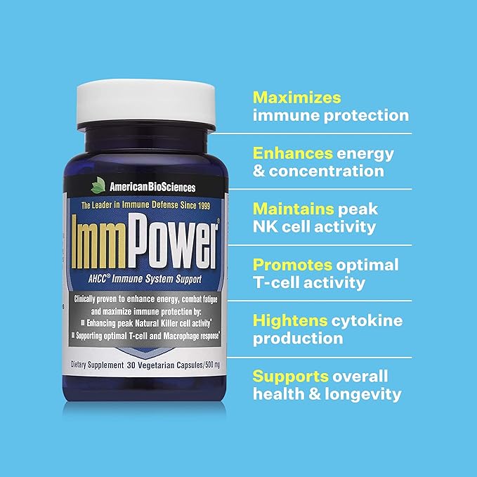 ImmPower AHCC Supplement, Vegetarian Capsules, Enhanced Immune Support, Natural Killer Cell Activity and Cytokine Production, 500 milligrams per Capsule (30 Count)