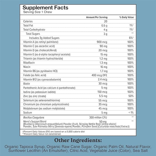 Chewsy - Men's Multivitamin Chews - Immune and Energy Support, Vitamin A, B12, C, D3, E, Probiotics, Saw Palmetto, Zinc - 6-Day Supply