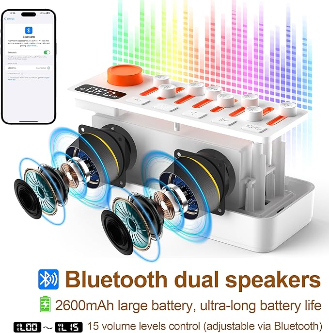 White Noise Sleep Sound Machine with 8 Nature Sounds, Portable Bluetooth Speaker, 12 Colors Night Lights, Sleep Timer & Breathing Exercises, for Babies, Kids, and Adults