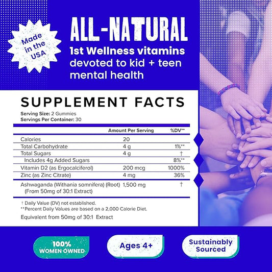 SAM+LEO Relax - All Natural & Vegan Calm and Relaxation Gummies for Teens and Kids with Ashwagandha, Vitamin D2, and Zinc - Cherry Flavored - 60/ct