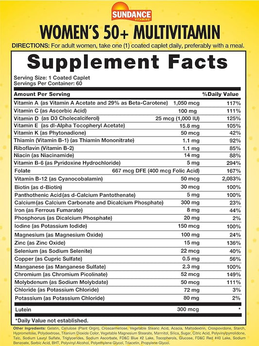 Sundance Women's 50+ ABC Complete Multivitamin | 60 Caplets | with Multimineral Formula | Non-GMO and Gluten Free Supplement