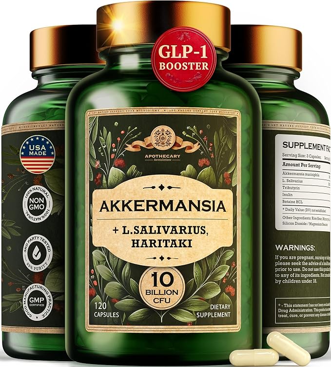 Akkermansia Muciniphila Probiotics and Prebiotics - GLP 1 Booster w/Lactobacillus Salivarius | Fiber Supplement Gut Health & Digestive Health | Women Probiotic Akkermansia Light