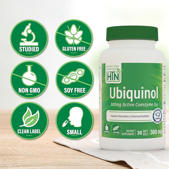 Health Thru Nutrition Ubiquinol 300mg 30 Softgels as Kaneka QH Reduced CoQ-10 | Stabilized - 3rd Party Tested | Enhanced Bioavailability | Cardiovascular & Mitochondria Function Support | Non-GMO