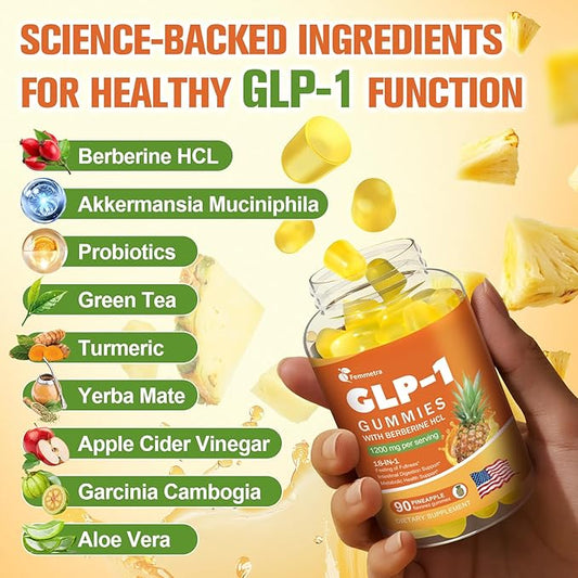GLP-1 Support Gummies – Supports GLP-1 & AMPK Activation with Berberine HCl, Akkermansia, Probiotics, Magnesium, Turmeric & Milk Thistle – Digestive, Gut, Energy & Metabolic Health – 30 Days
