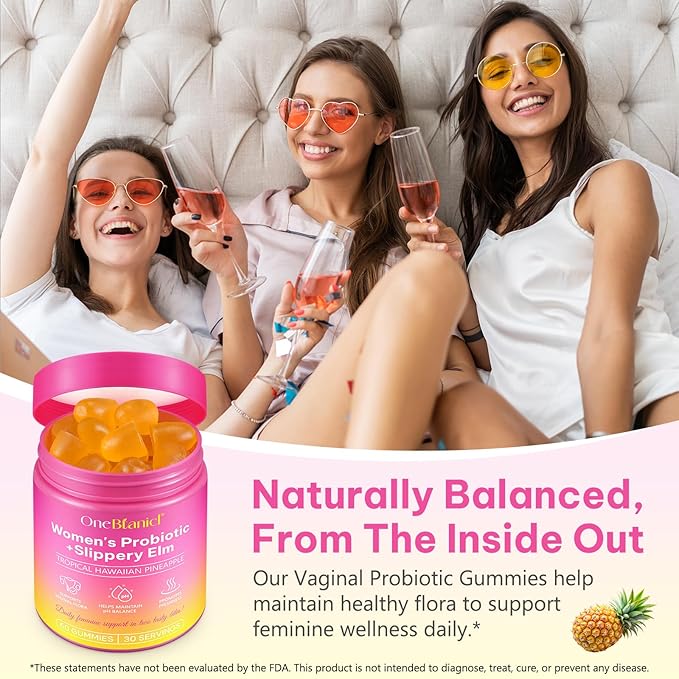2Pack Feminine Probiotics Gummies,Vaginal Women Probiotic,Feminine Balance pH Gummies for Healthy Odor,Improve Immune,Support Vaginal Health,with Slippery Elm(60 Gummies)