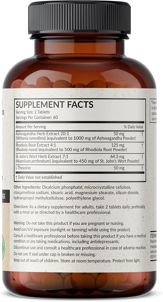 Futurebiotics Chill Pill + Ashwagandha, Rhodiola, St. John’s Wort, & L-Theanine - Non-GMO, 120 Vegetarian Tablets