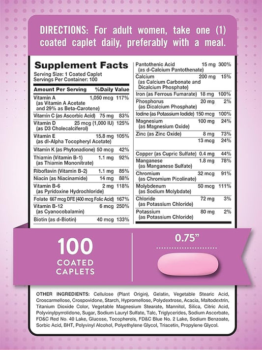 Nature's Truth Multivitamin for Women with Iron | 100 Pills | Non-GMO & Gluten Free Supplement | ABC Complete