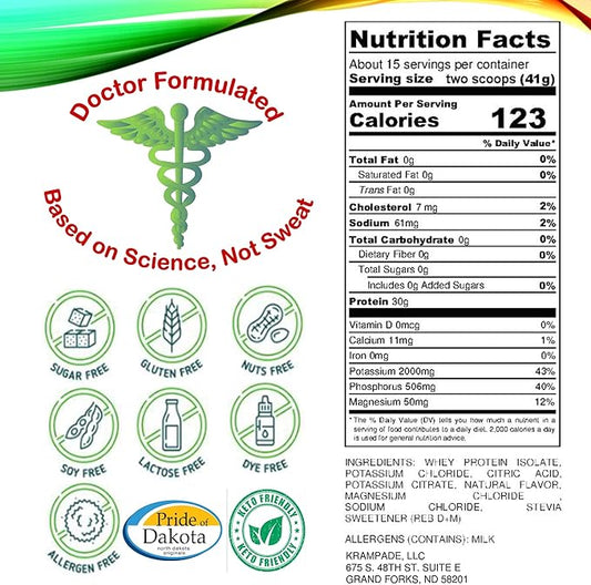 Whey Protein Electrolytes Powder | 30g Protein & 7g BCAA + 2,000mg Potassium Supplement + Magnesium | >2X More K+ Than Coconut Water
