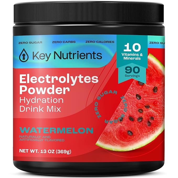 KEY NUTRIENTS Multivitamin Electrolytes Powder No Sugar for Recovery - Refreshing Watermelon Electrolyte Powder - Hydration Powder - No Calories, Gluten Free Electrolytes Powder - 90 Servings