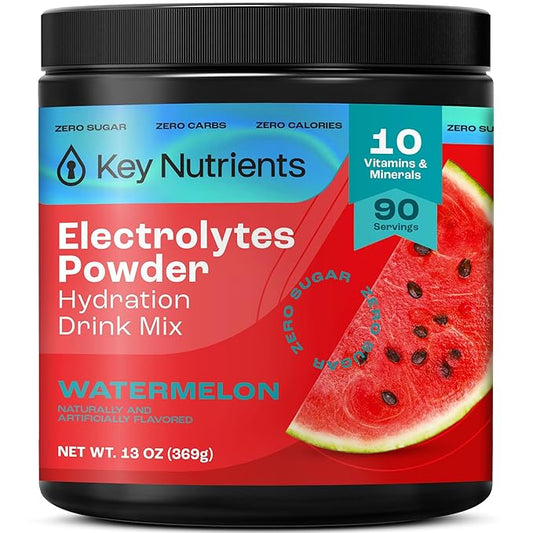 KEY NUTRIENTS Multivitamin Electrolytes Powder No Sugar for Recovery - Refreshing Watermelon Electrolyte Powder - Hydration Powder - No Calories, Gluten Free Electrolytes Powder - 90 Servings