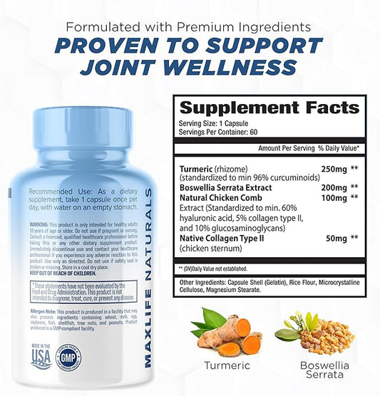 ArthroFlex Advanced Joint Health Supplement – 60 Capsules - Vital Joint Supplements for Women and Men, Type II Collagen Cartilage Supplement, Made in USA Health Care Supplements
