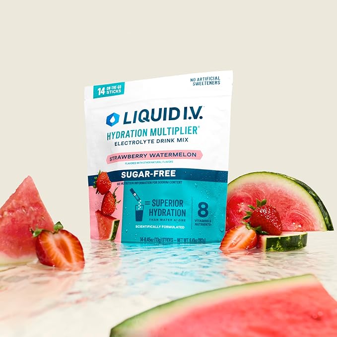 Liquid I.V.® Hydration Multiplier Sugar Free - Strawberry Watermelon | Electrolyte Powder Drink Mix | 1 Pack (14 Servings)