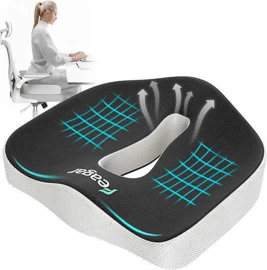 Feagar X Large Memory Foam Seat Cushions for Office Chairs Desk, Gaming Chair Cushion Tailbone Pain Relief Mesh Pads Extra Dense Hip Sciatica Car Seat Cushion for Long Sitting Hours