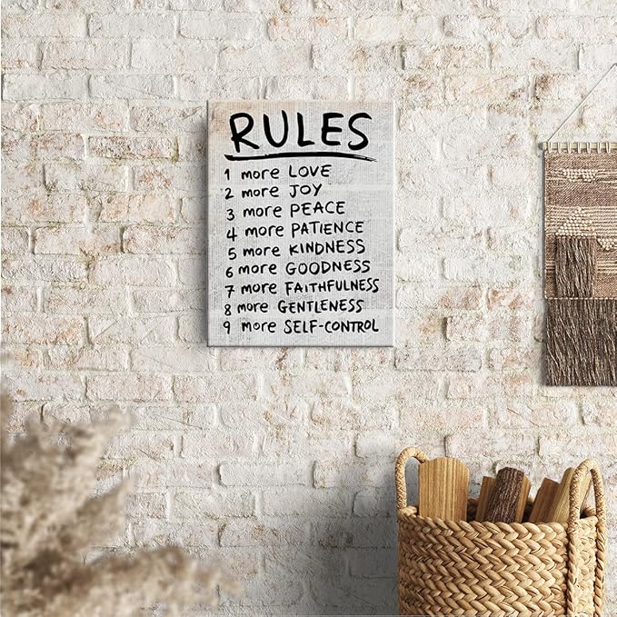 Retro Inspirational Rule Wall Art Decor Mental Health Self Help Canvas Painting Motivational Positive Gifts for Women Men Home Living Room Bedroom Decor Canvas Painting Framed 12 X 15 Inch