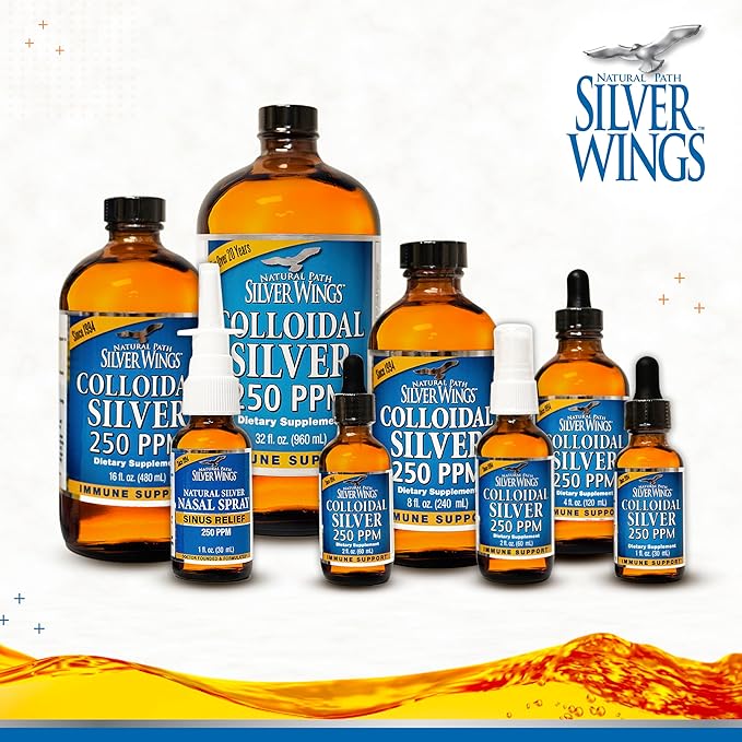 Natural Path Silver Wings Colloidal Silver Liquid - Enhanced Immune Support Supplement - 250ppm (1250mcg) - 4oz Dropper