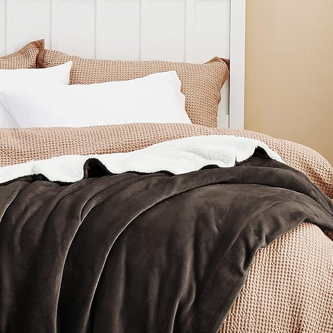 Bedsure GentleSoft Sherpa Fleece Throw Blanket for Couch - Thick and Warm, Soft Fuzzy Plush Throw Blanket for Winter, Brown, 50x60 Inches