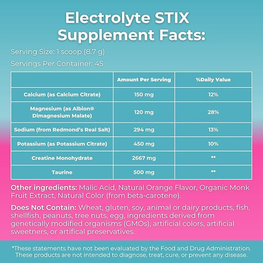 MYOXCIENCE Electrolyte STIX | Creatine Electrolyte Powder | Recovery from Exercise & Muscle Development w/Real Salt (Natural Orange Flavor) (Jar 45 ct)