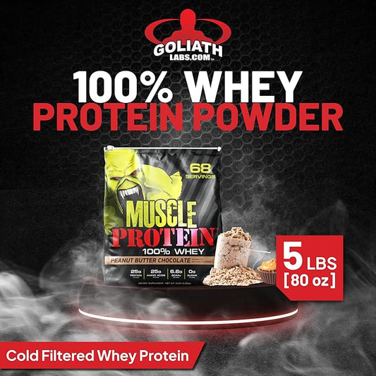 Muscle Protein Whey Powder [5 lbs/Pack of 1]– Cold Filtered, 25g Pure Protein, 6.6g BCAAs (Packaging May Vary) (10 Pound (Pack of 2), Peanut Butter Chocolate)