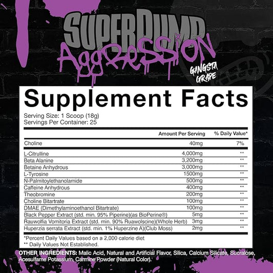 Gaspari Nutrition SuperPump Aggression Pre-Workout: Energy, Focus, Endurance, Recovery, Creatine and Caffeine, 25 Servings (Gangsta Grape)
