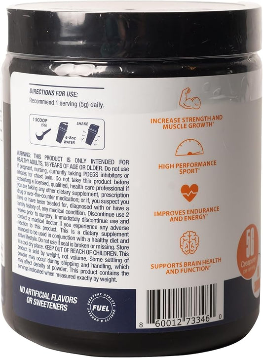 CREATINE Monohydrate Powder – Supports Energy, Brain & Muscle Health, and Recovery for Men & Women - Gluten & GMO Free, Soy Free, Sport Certified – Unflavored, 250 G, 50 Servings