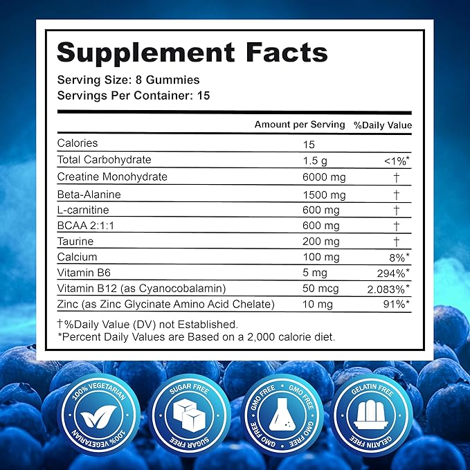 Creatine Monohydrate Gummies Complex 9000 mg – Creatine for Women & Men – Pre Workout Creatine Chews for Muscle Growth, Strength & Energy– 120 Count