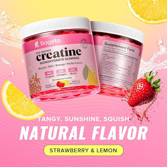 Creatine for Women, 120 Ct Sugar-Free Creatine Monohydrate Gummies with Collagen, BCAAs, Vitamin C & B12 for Muscles, Energy & Booty, Flavored Vegan Creatine Pre and Post Workout Supplements for Women