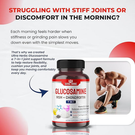 Glucosamine Chondroitin MSM - Joint Mobility Support Supplement Enhanced with Collagen, Hyaluronic Acid, Vitamin D3 | 150 Capsules
