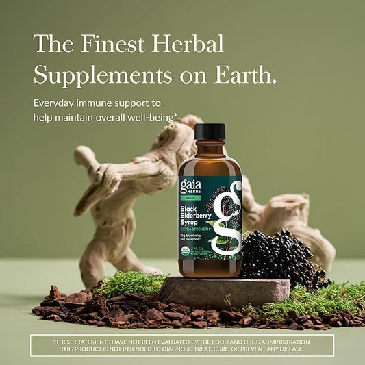 Gaia Herbs Black Elderberry(Sambucus Nigra) Syrup Extra Strength-Immune Support Supplement-Made with Organic Black Elderberries for Immune System-USDA Certified Organic Formula-3 Fl Oz(18-Day Supply)