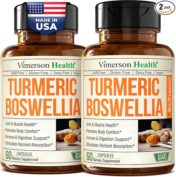 Turmeric Curcumin Supplement with Boswellia Serrata, Ginger Root, Organic Turmeric Powder & Black Pepper - 95% Curcuminoids Turmeric Supplement with Boswellia Extract - Gluten Free Tumeric Caps 2-Pack