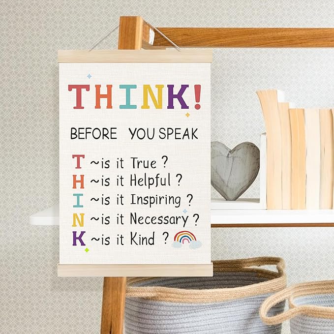 Welshower Boho Classroom Poster Hanger Frame, Think Before You Speak Educational Mental Health Wall Art Prints Decor for Classroom Therapy Counselor Office Framed, 12x16 Inch