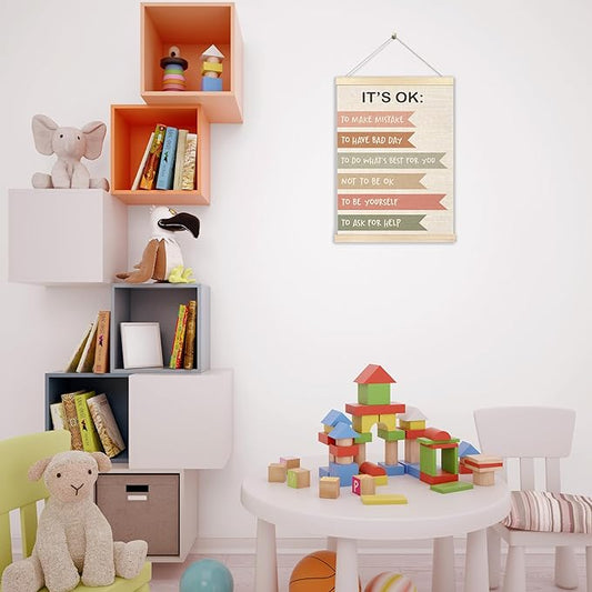 Ecezatik Mental Health It's OK to Be Yourself Poster Hanger Frame, Boho Mental Health Awareness Posters Wall Decor for Classroom Therapy Office School Counselor Office Calm Down Corner, 12x16 Inches