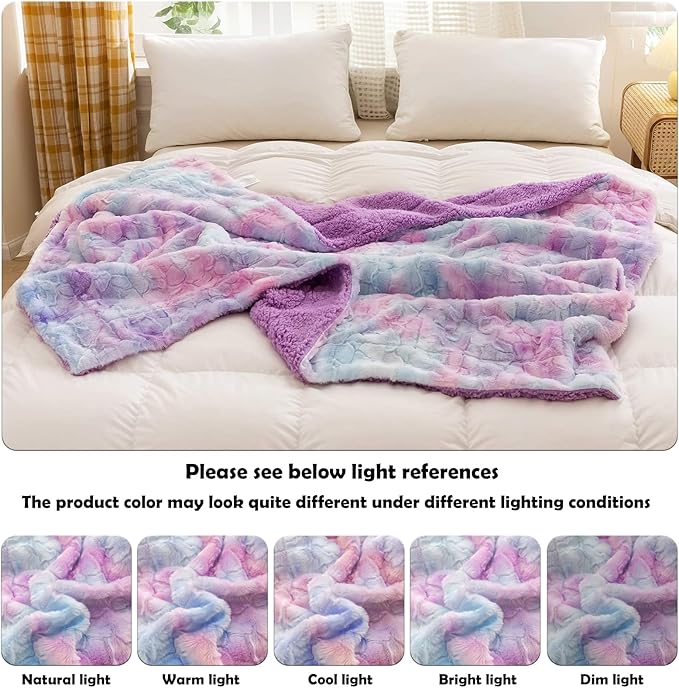 NEWCOSPLAY Super Soft Faux Fur Blanket Twin Size Multi Purple Sherpa Fuzzy Plush Warm Blanket for Sofa Bed (Multi Purple, Twin(60"x80"))