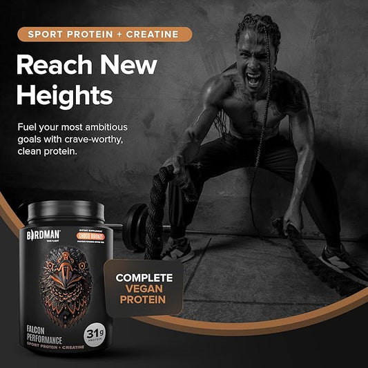 Falcon Performance Vegan Protein Powder, 31g Protein, 5g Creatine, 5g BCAA, Probiotics, Electrolytes, Pre Workout, Low Carb, Sugar Free & Dairy Free, Plant Based Chocolate Protein -19 servings