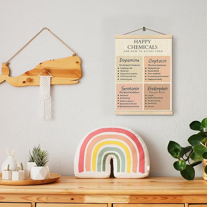 HKTZM Happy Chemicals Wooden Poster Hangers 12.5×17 Inch,Positive Mental Health Poster Hanger Frame,Motivational Hanging Frames,School Psychology Therapist Office Decor,Calming Wall Art