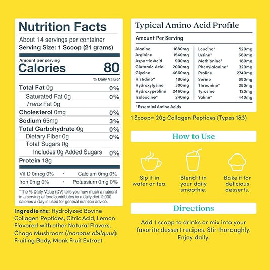 Further Food Lemon Collagen Peptides Powder, Grass-Fed Pasture-Raised Hydrolyzed Type 1 & 3 Protein, Gut Health + Joint, Hair, Skin, Nails, Paleo Keto Sugar-Free 10.50 oz