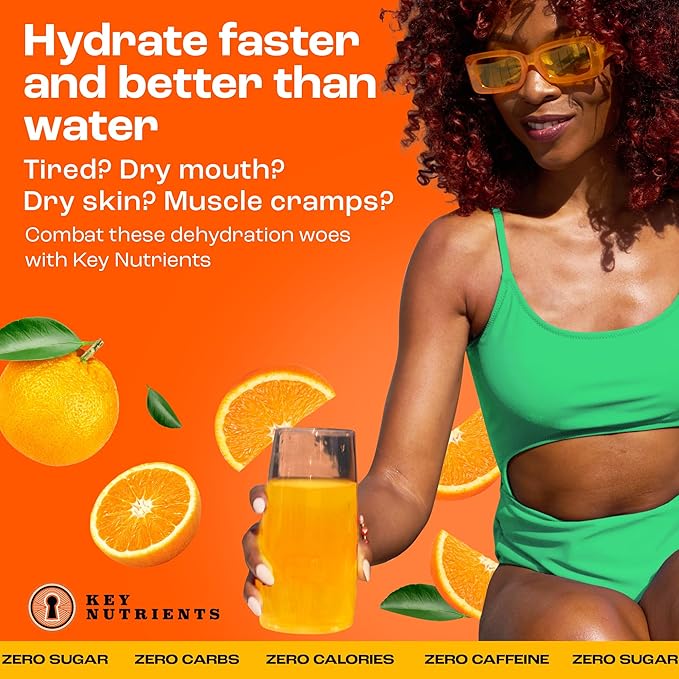 KEY NUTRIENTS Electrolytes Powder Packets - Tangy Orange 40 Pack Hydration Packets - Travel Hydration Powder - Made in USA - No Sugar, No Calories, Gluten Free