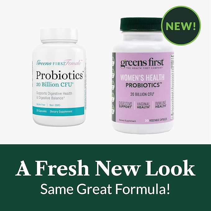 Greens First Women’s Health Probiotics - Probiotic for pH Balance - 20 Billion CFU - Support for Digestive, Immune & Vaginal Health Non-GMO/Gluten-Free/Dairy-Free/Soy-Free (30 Vegetable Capsules)